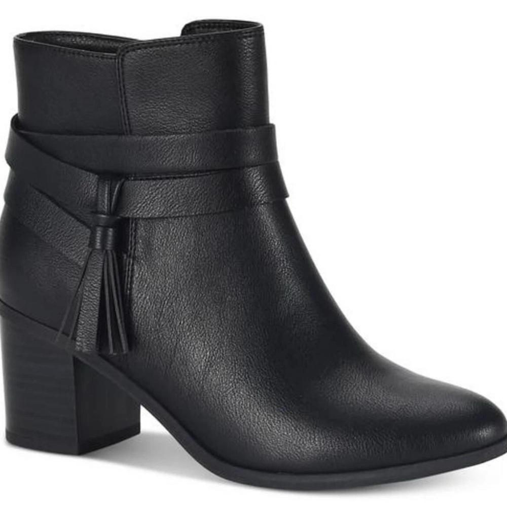 Style & Co. Black Leather Tassel Ankle Boots